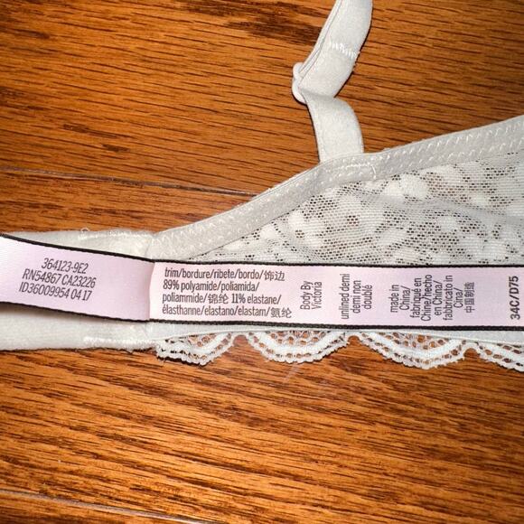 Victorias Secret Body by Victoria Unlined Demi Ivory Lace Bra Size 34C - Picture 4 of 12